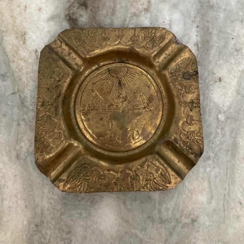 Antique Brass Ancient Egyptian Engraved Ash Tray - Picture 2 of 5